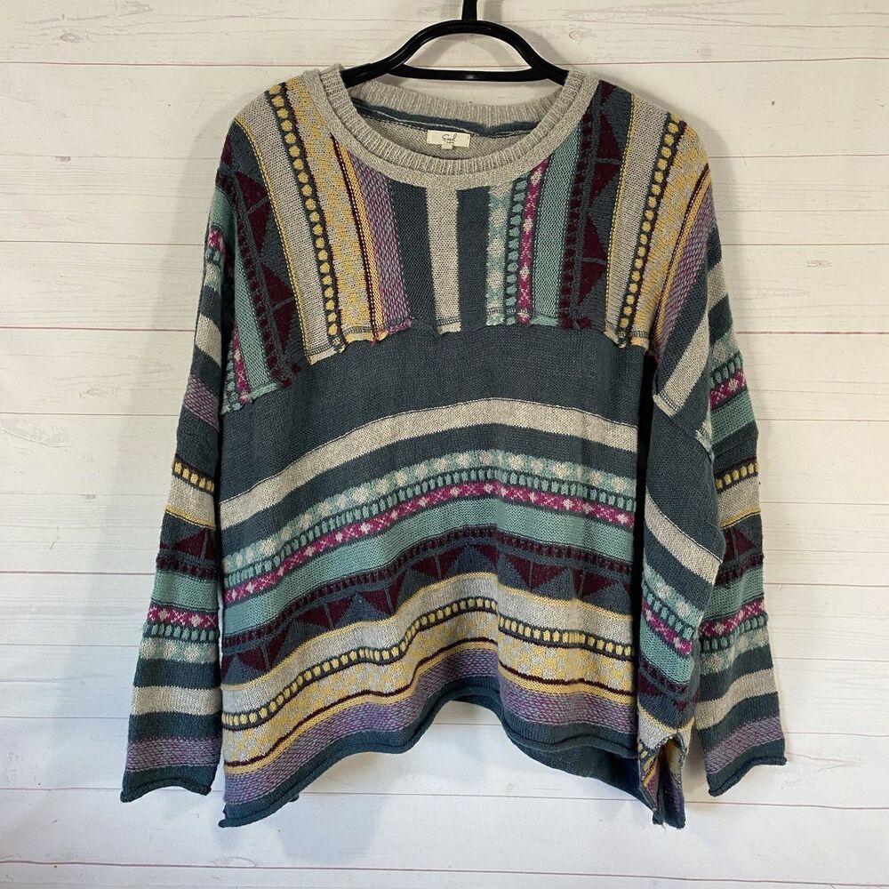 Easel Womens Long Sleeve Wool Blend Pullover Sweater 1X Multicolor Relaxed Fit